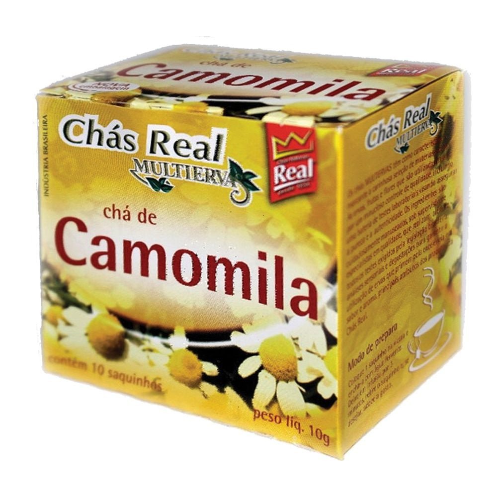 Cha real de camomila contém 10 saquinhos de 10g