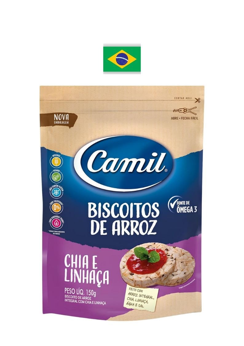 Biscoito de arroz chia e linhaça CAMIL 150g