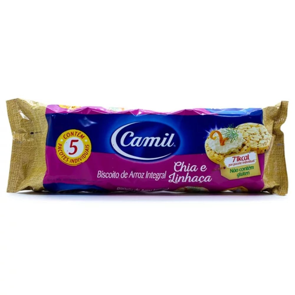Biscoito de arroz de chia com linhaça CAMIL 90g