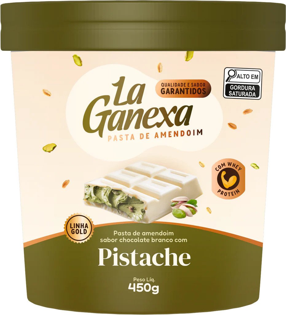 Pasta de amendoim sabor chocolate branco com pistache LA GANEXA 450g