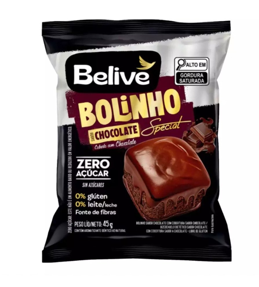 Bolinho sabor chocolate coberto com chocolate BELIVE 45g