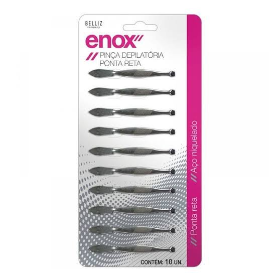 Cartela com 10 pinças ponta reta enox 