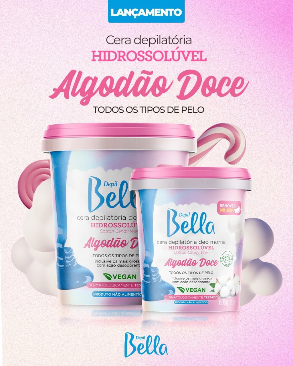 cera hidrossoluvel algodão doce depil bella