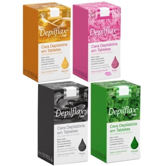 cera em tablete 250g depilflax variadas