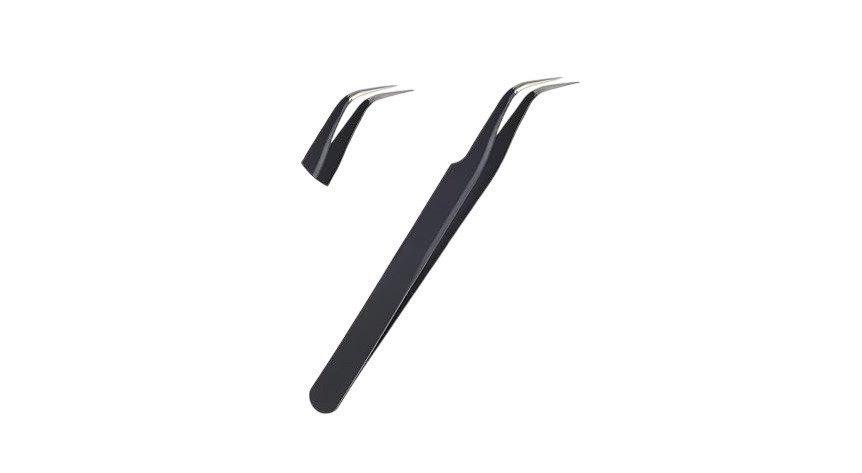 pinça cílios fan nails curva preta