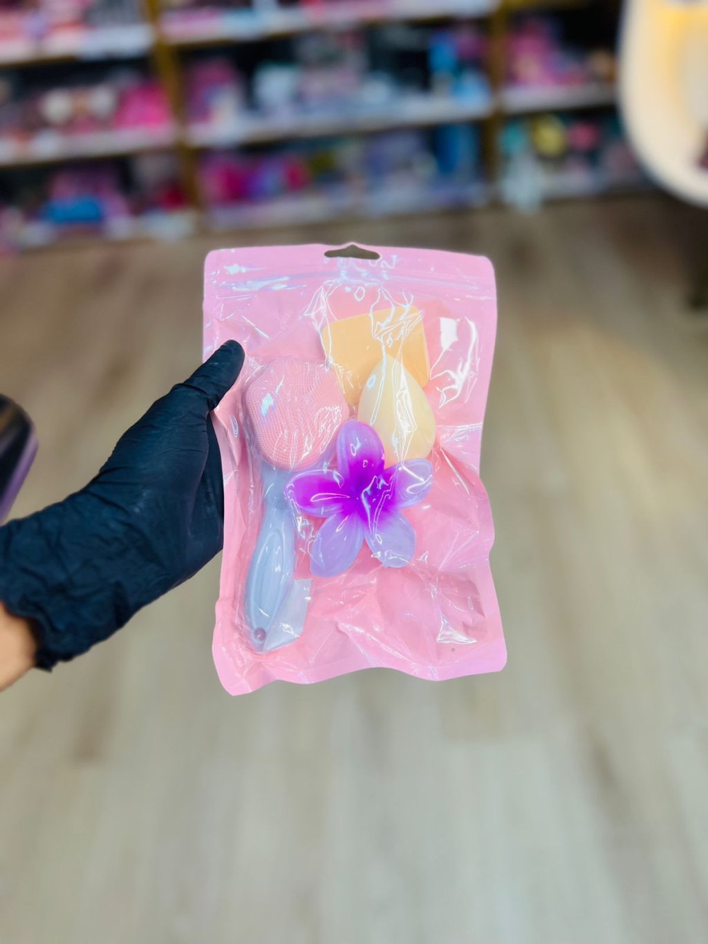 kit escova facial pata com presilha flor e duas esponjas