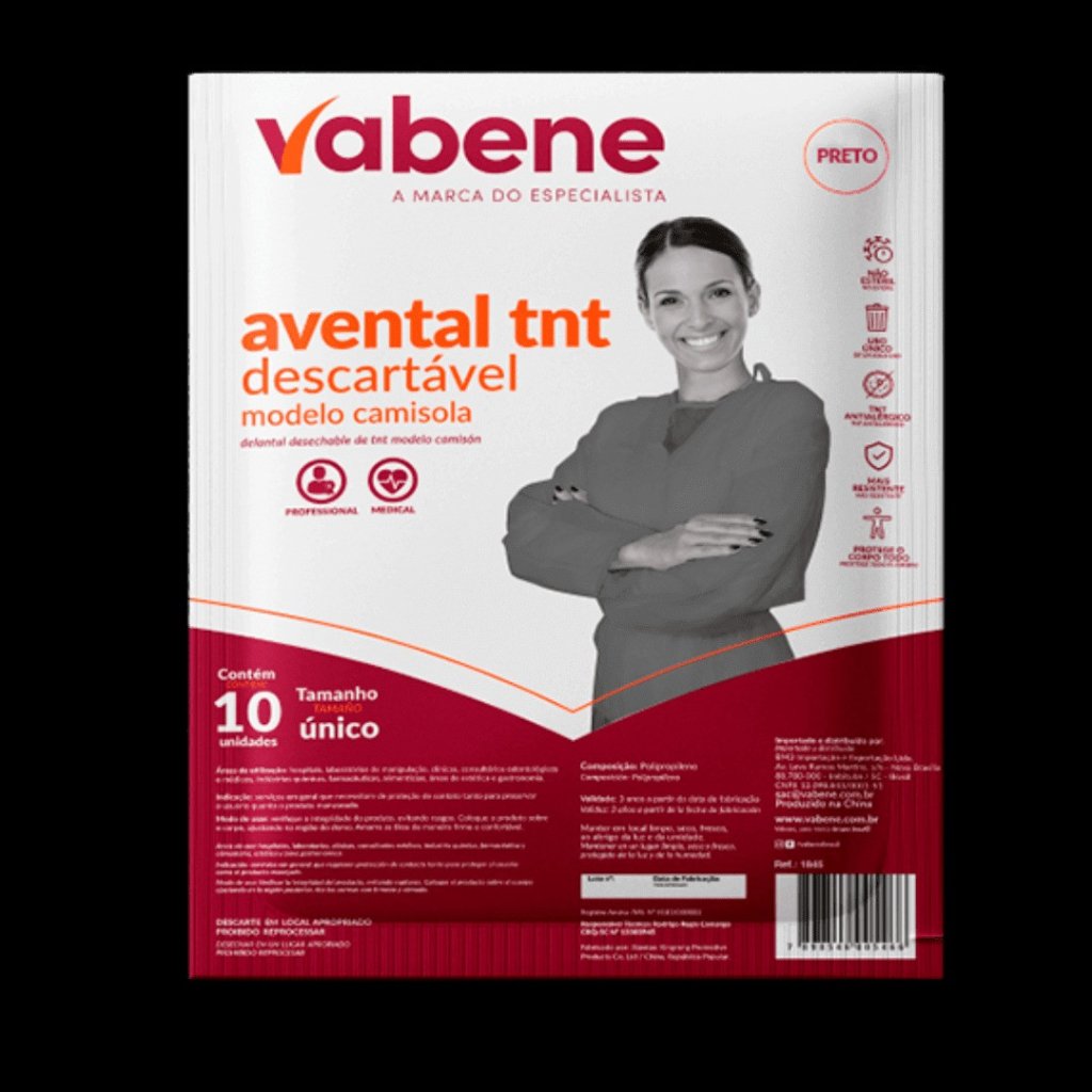 Avental manga longa preto com 10 unidades