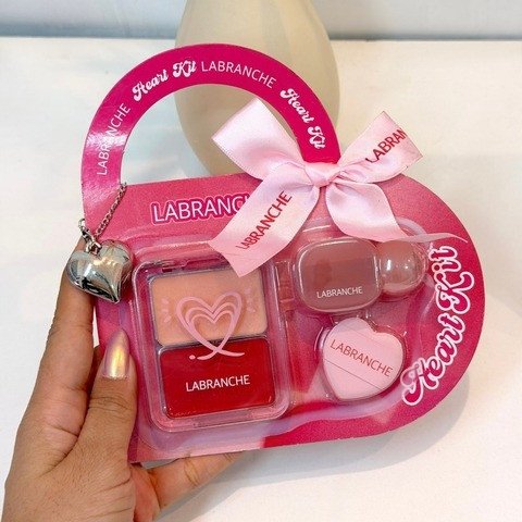 kit heart labranche  blush, lip tint, esponja e chaveiro