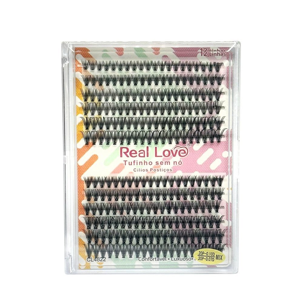 Cílios Tufinho Sem Nó Real Love 20P-0.10D+30P-0.07D Mix