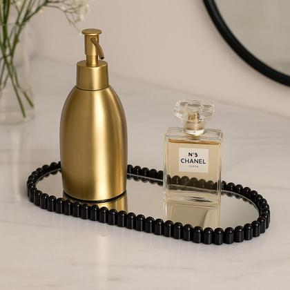 Bandeja Espelhada Oval Decorativa Multiuso PRETA, DOURADA e BRANCA