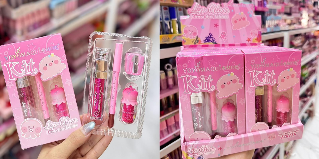 kit LIP Gloss + Lapis Labial + Apontador 4 Em 1 Yoyomaquiamor