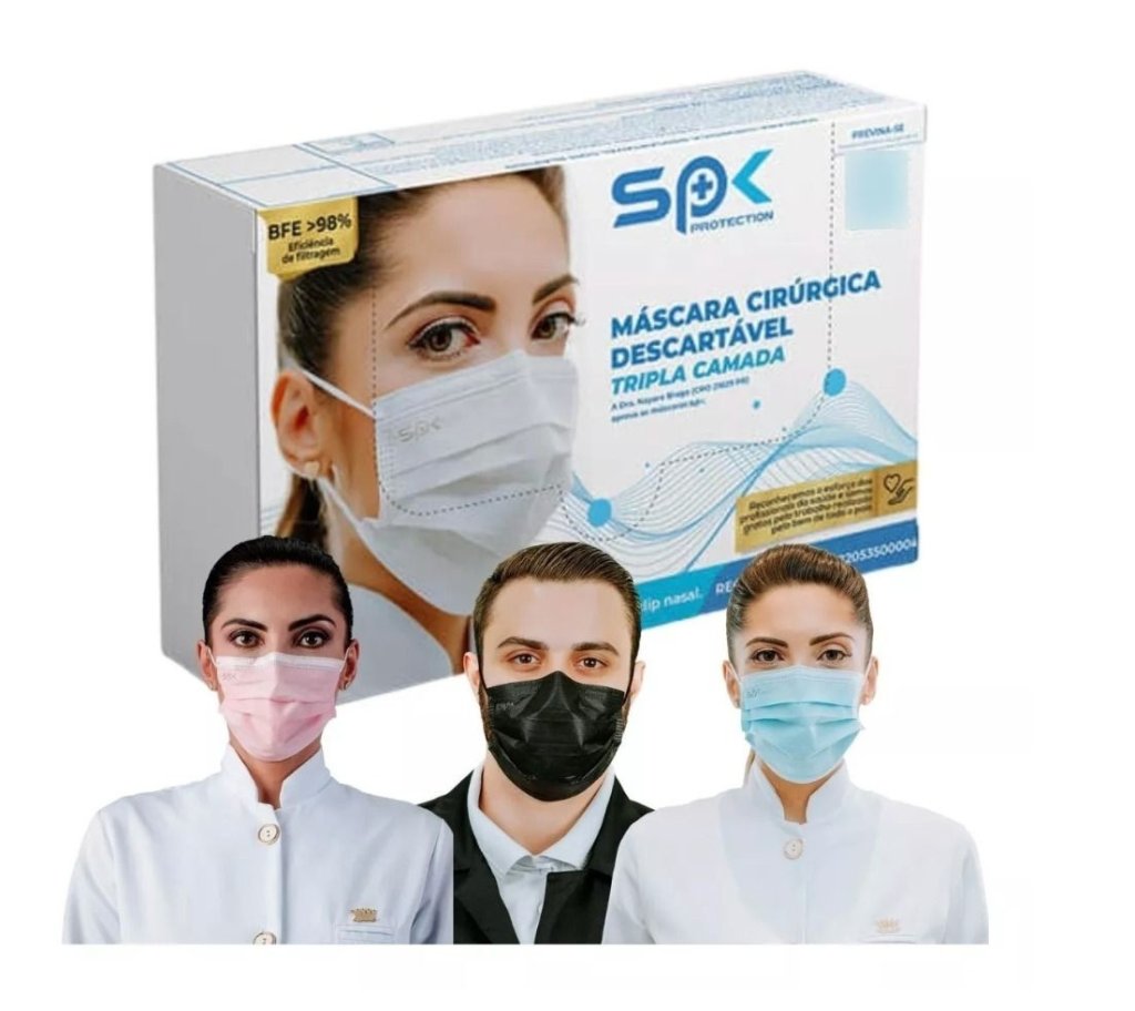 Caixa com 50 mascaras descartaveis spk cores variadas