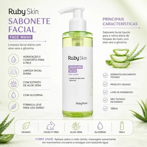 Sabonete facial com aloe vera ruby skin ruby rose