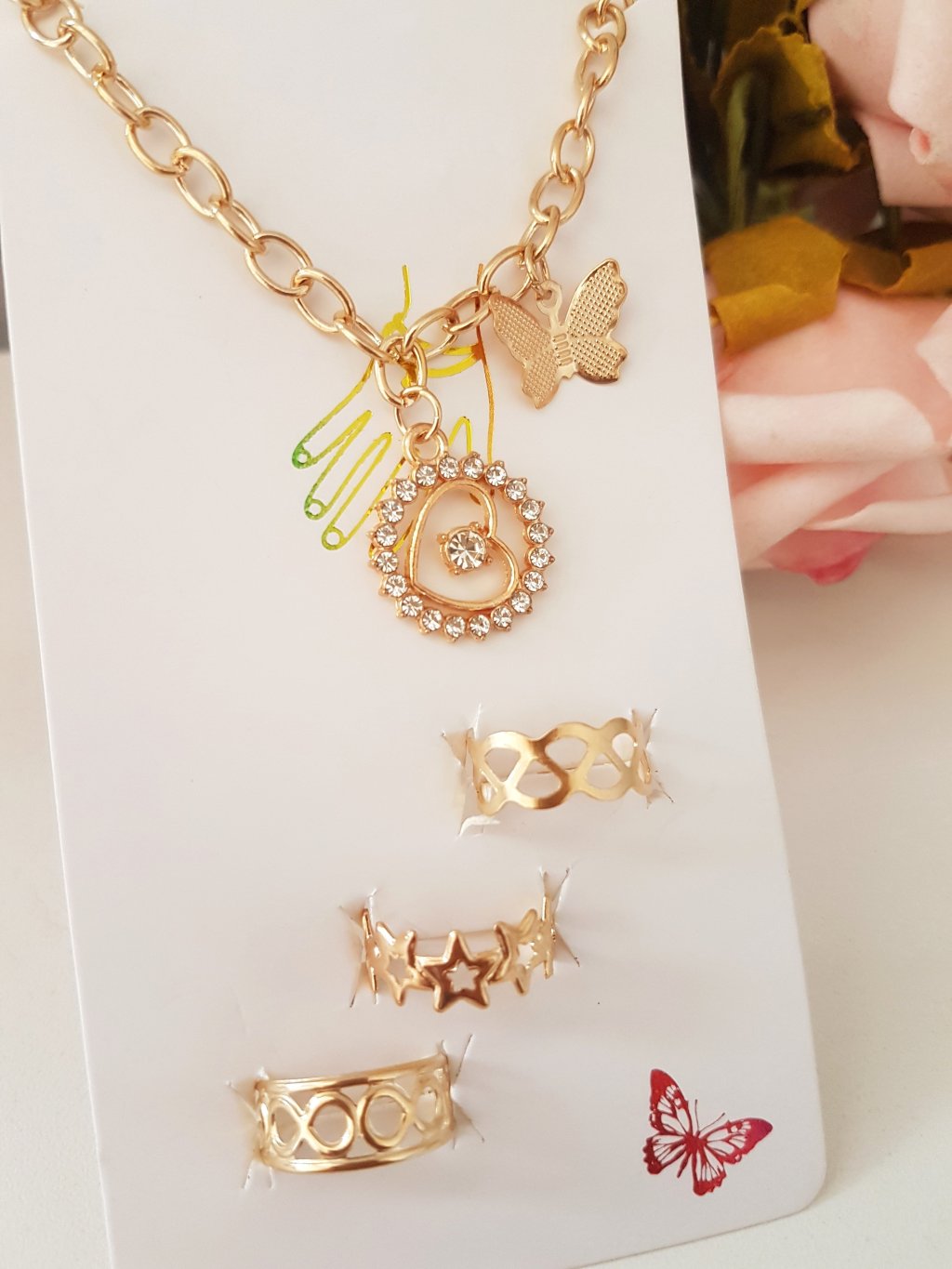 Cartela Pulseira + Anel ( 8-8 Coração )