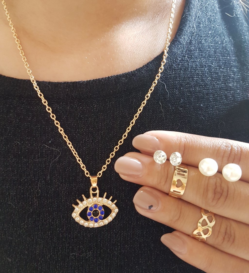 Cartela Colar + Brinco + Anel ( 10-1 Dourado )