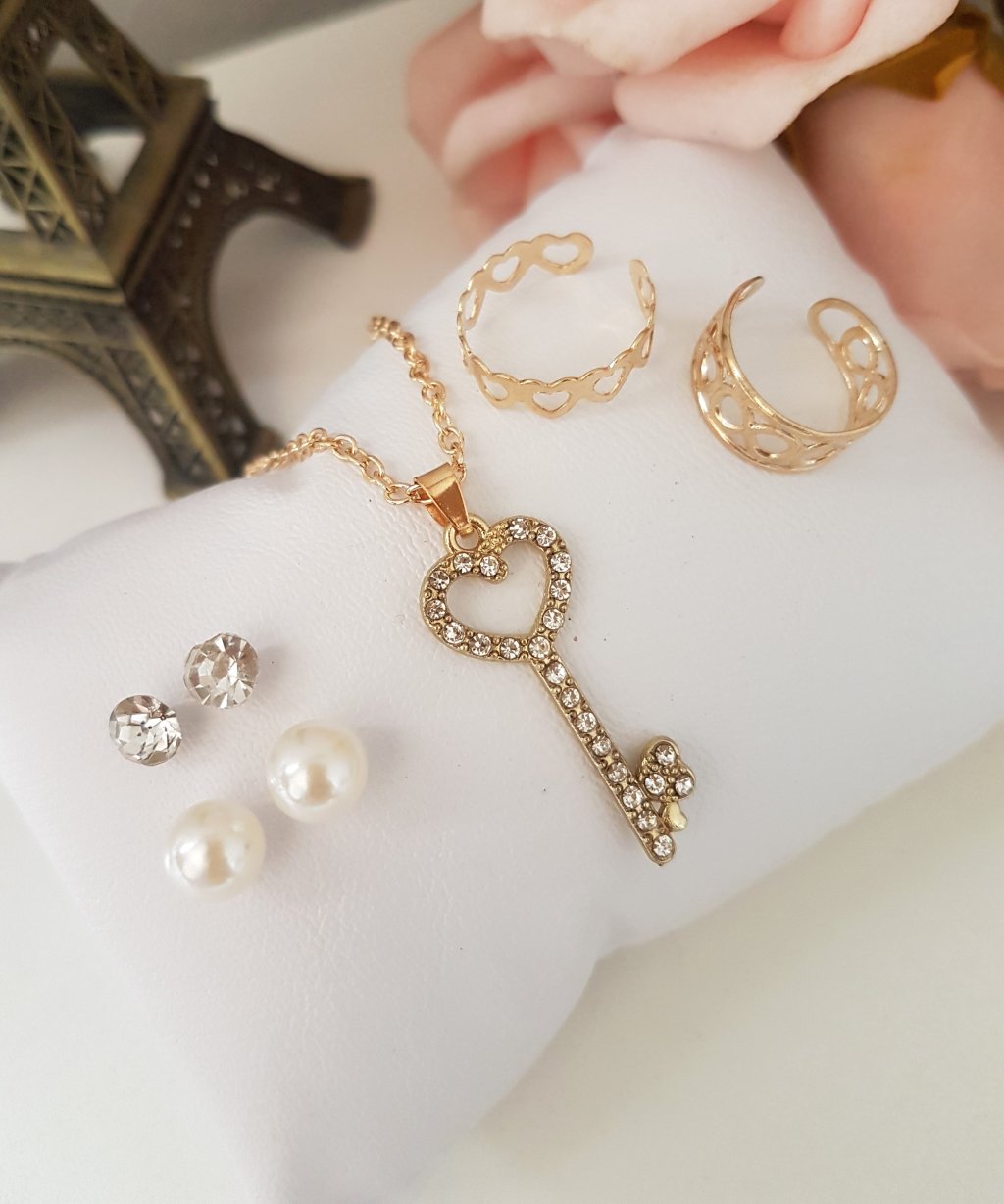 Cartela Colar + Anel + Brinco ( 10-9 Dourado )