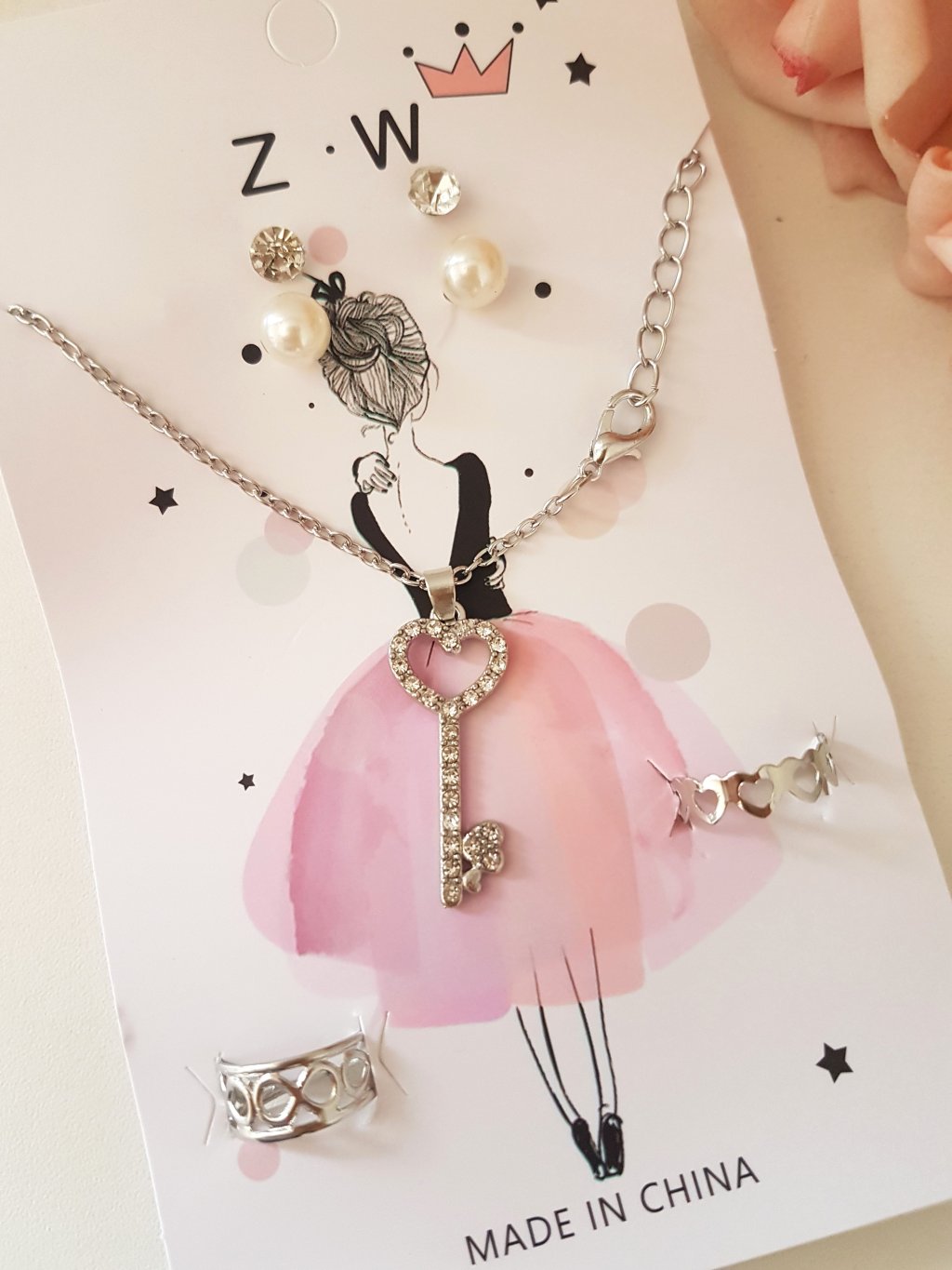 Cartela Colar + Anel + Brinco ( 10-9 Prata )