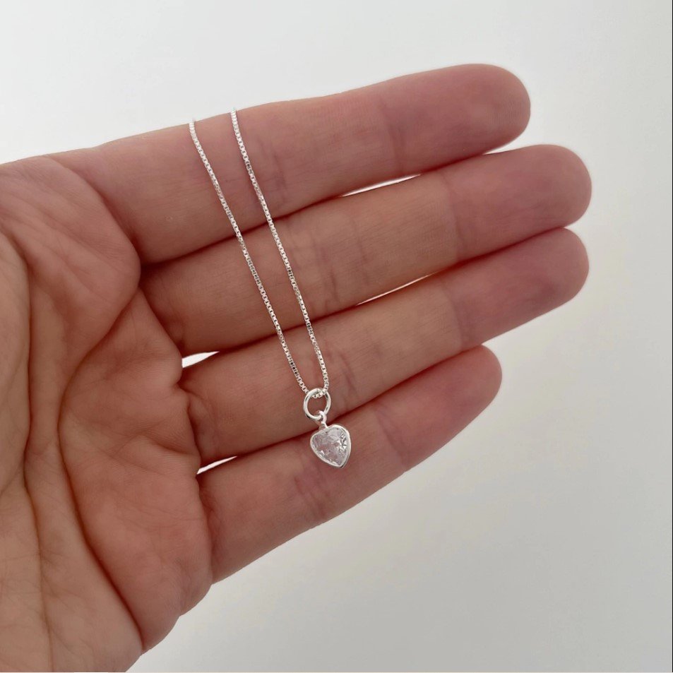 Colar de Prata 925 Ponto de Luz Coração