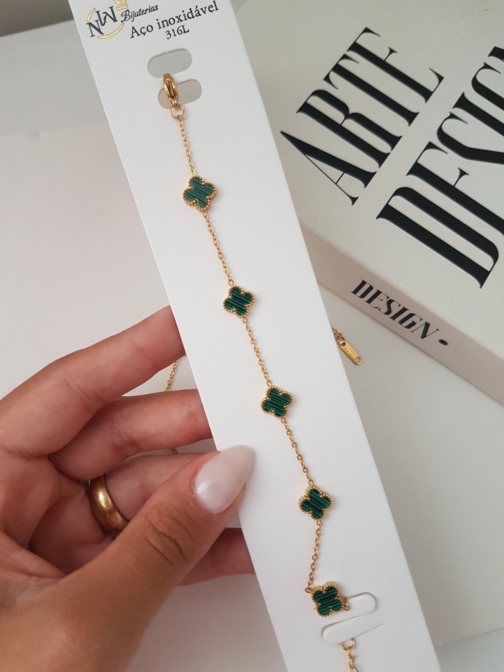 Pulseira Trevo P Verde - Aço Inoxidável