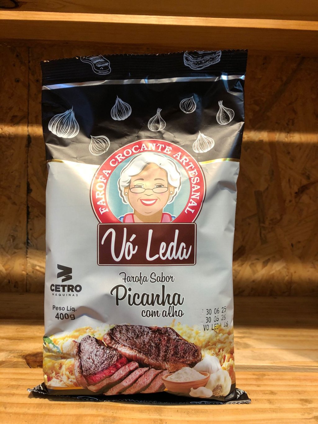 FAROFA DE PICANHA COM ALHO - VO LEDA - R$7,60