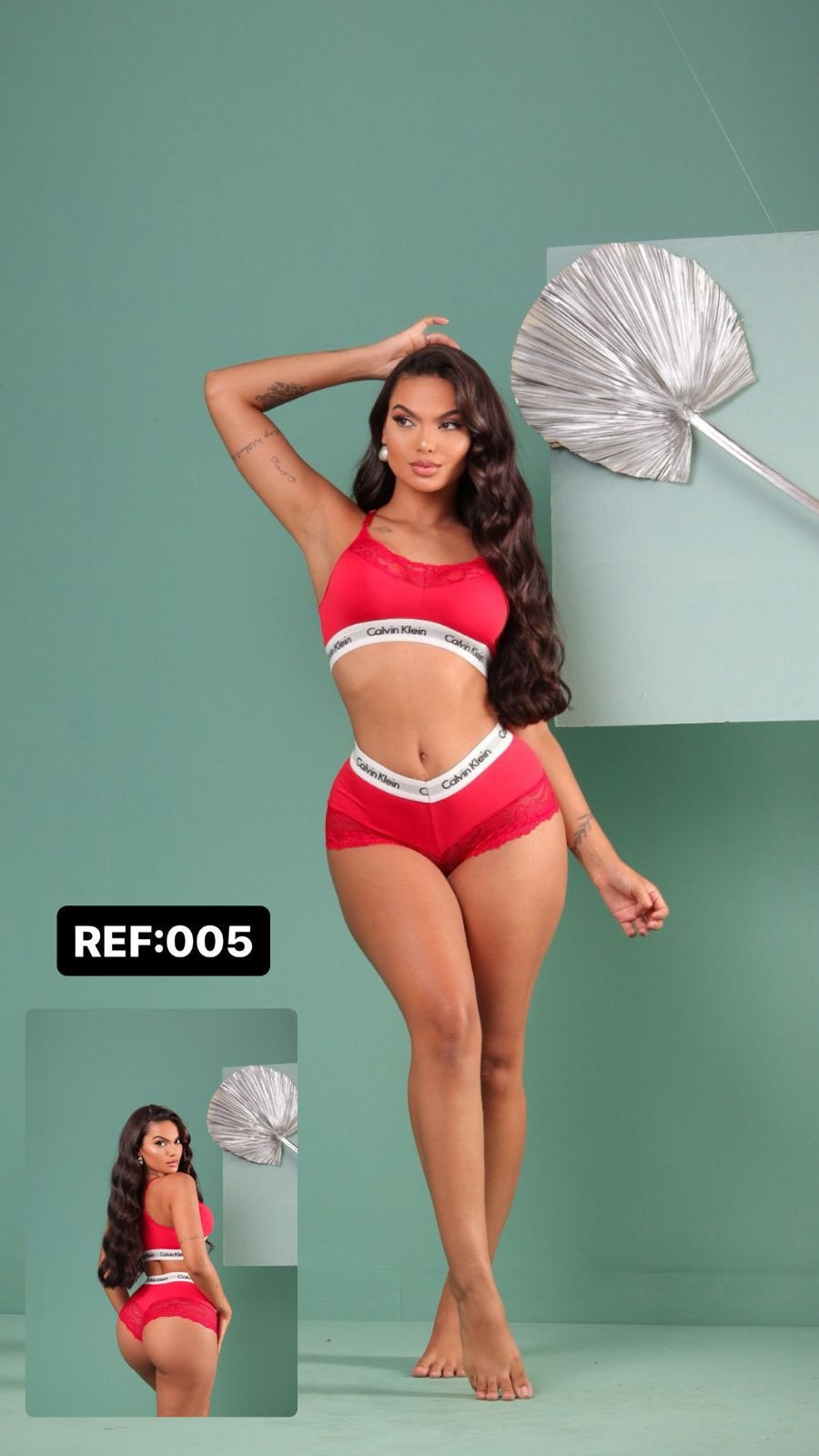 Conjunto CK calcinha box e renda