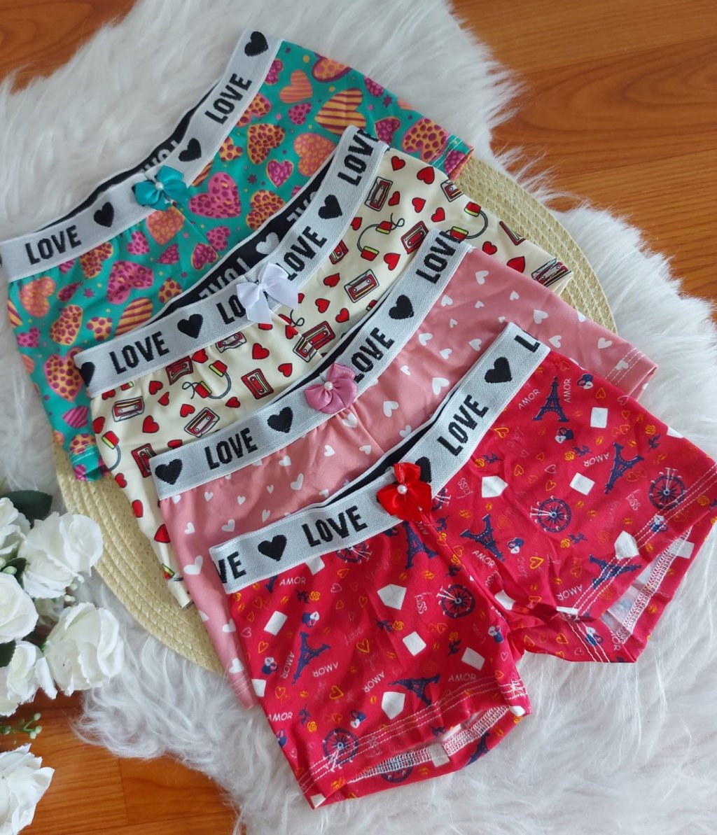 Calcinha box infantil com COS, kit com 4 unidades 