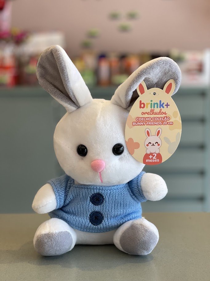 Pelúcia Coelho 20cm - Branco e Cinza