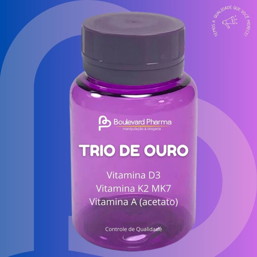 TRIO DE OURO - Vitamina D3 10.000UI + K2-MK7 100mcg + Vit A 1.000UI 