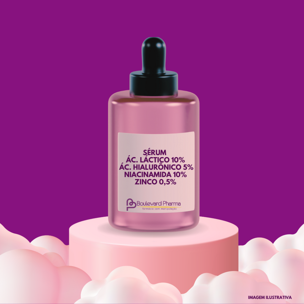 Sérum facial 10% Ácido Lático + Ácido Hialurônico + Niacinamida + Zinco 30ml