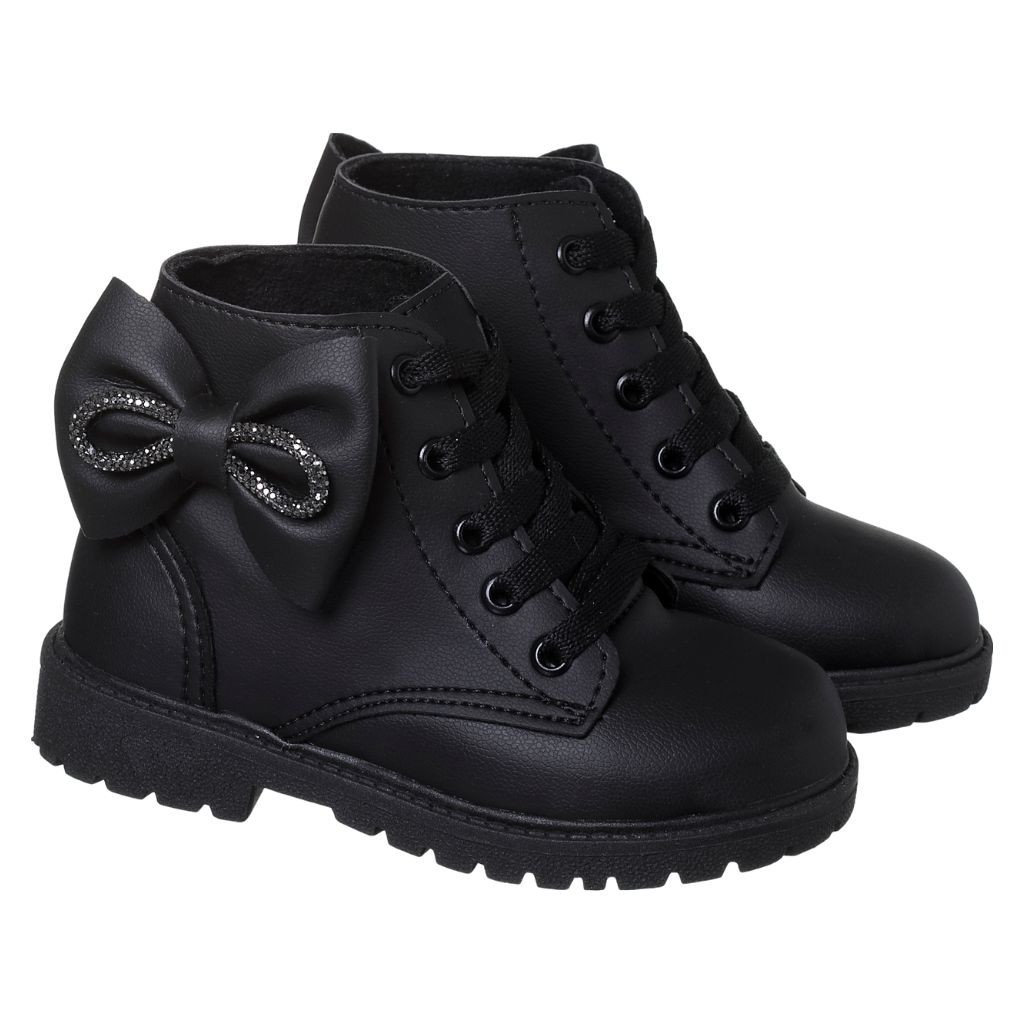 030.004.0002 - Coturno Infantil Preto c/ Lacinho strass