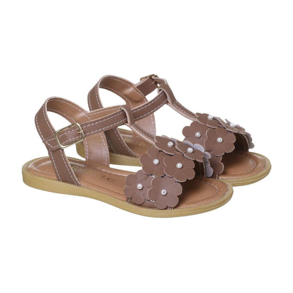 036.043.0273 - Sandalia Infantil Flores Marron capuccino