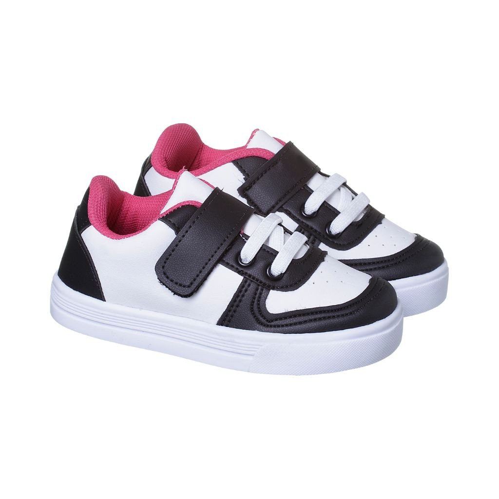020.004.0258 - Tenis Infantil Menina Casual Up Calce facil Branco Preto Pink