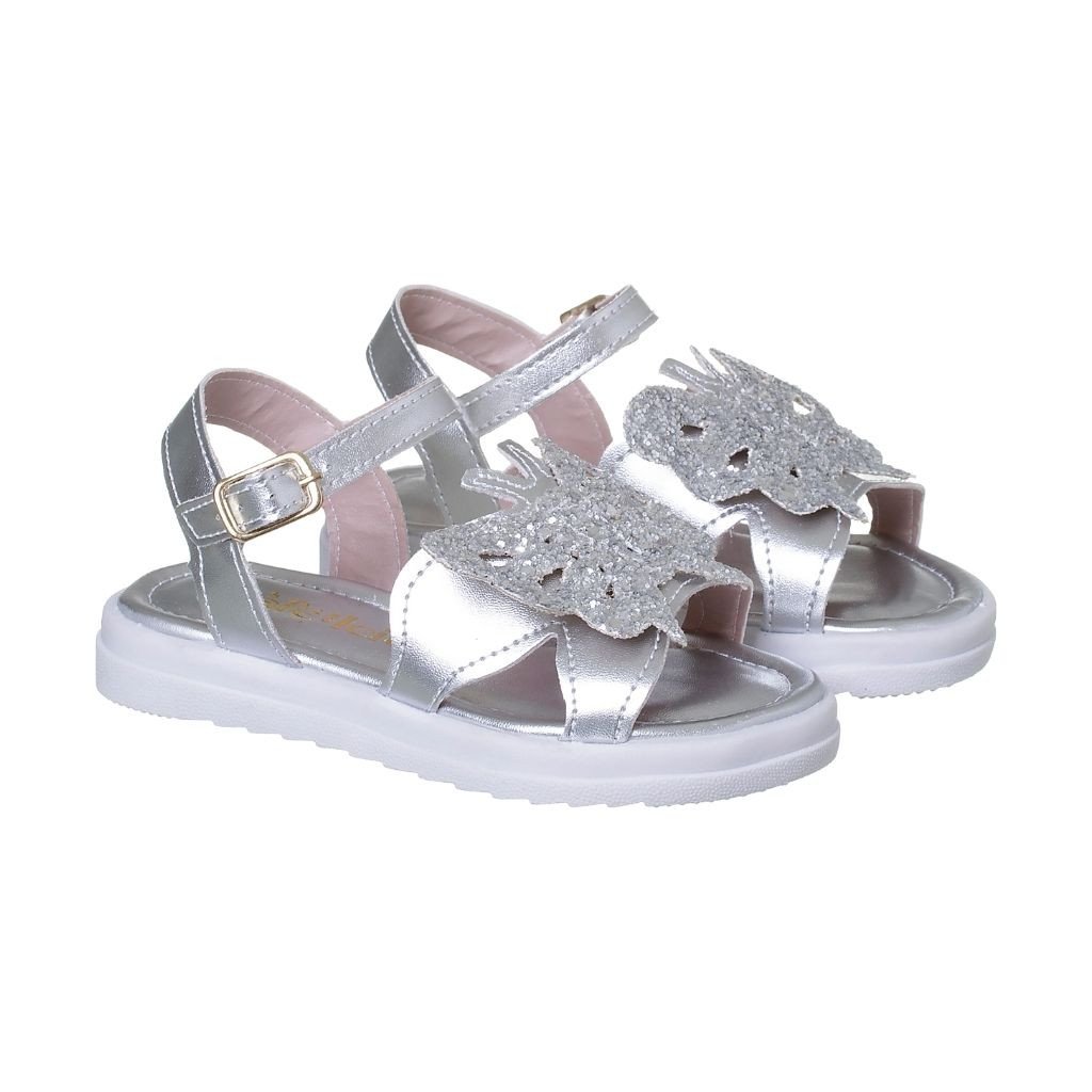 021.008.0260 - Sandália Flatform Borboleta em Glitter Prata