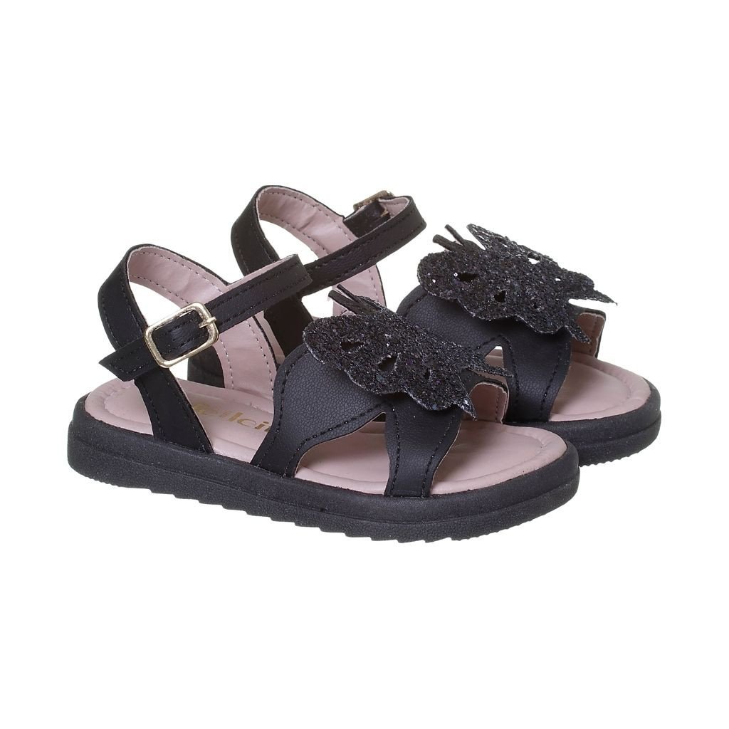 021.008.0528 - Sandália Flatform Borboleta em Glitter Preta