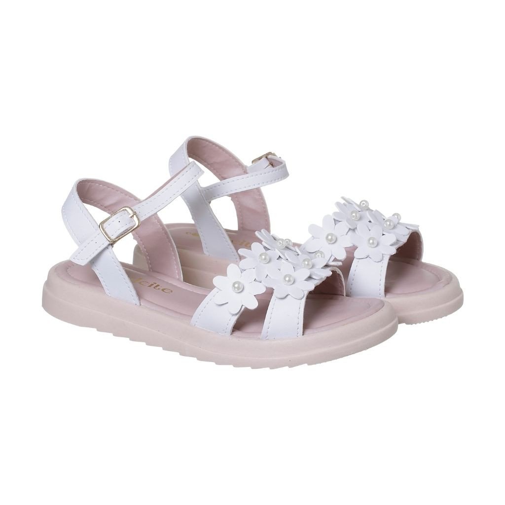Sandália Flatform Flores Branco
