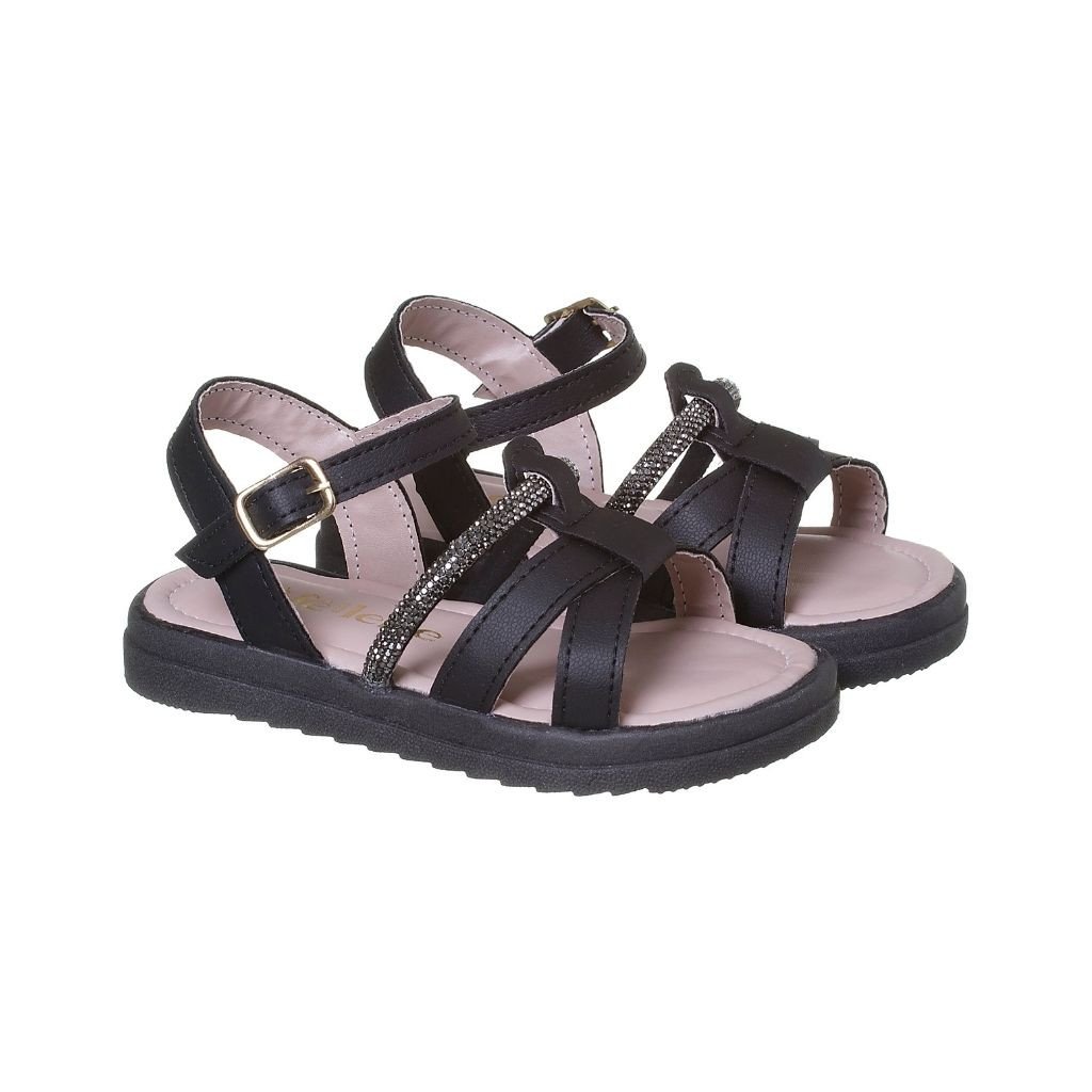 021.011.0002 - Sandália Flatform Delicada Tira Strass Preto