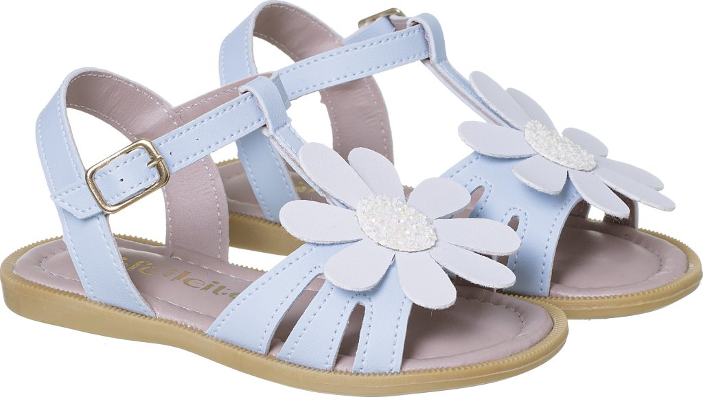 036.108.0052-Sandália Infantil Feminina Flores Doce Encanto Azul Bebe