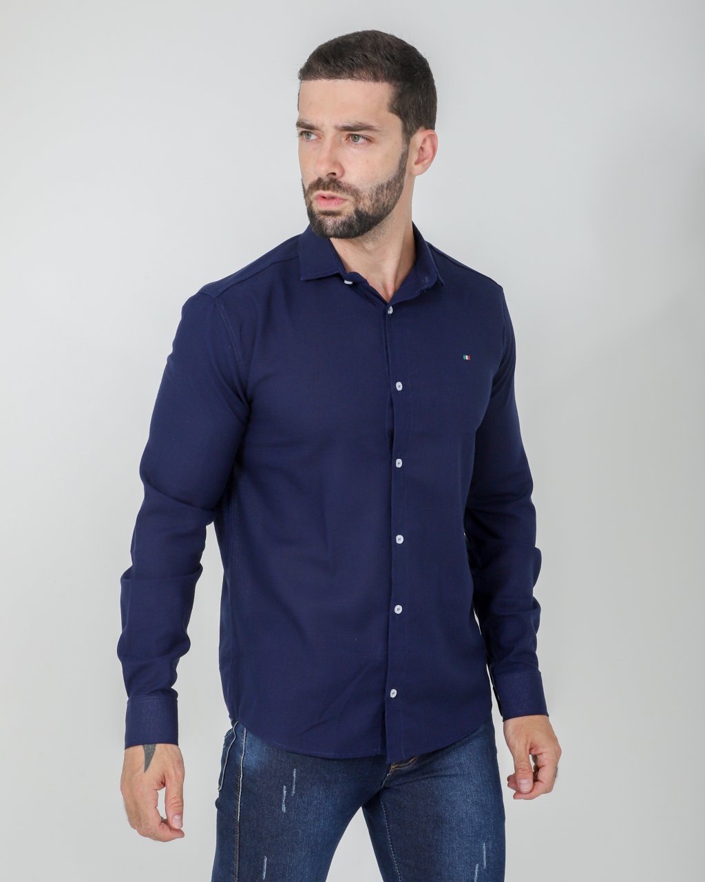 CAMISA LINHO DELUXE MANGA LONGA AZUL MARINHO