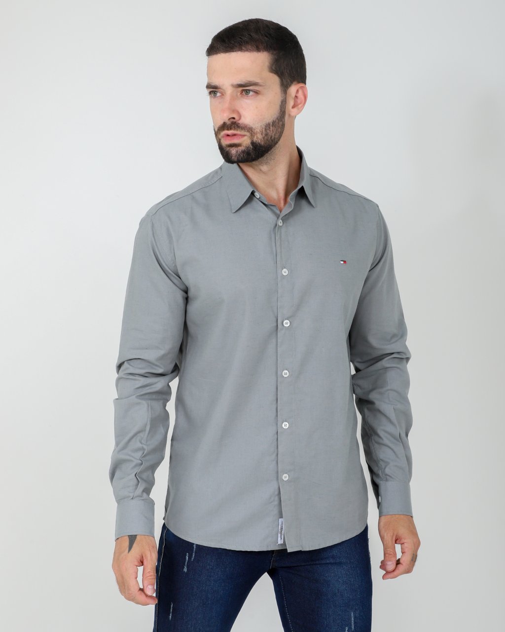 CAMISA LINHO DELUXE MANGA LONGA CINZA