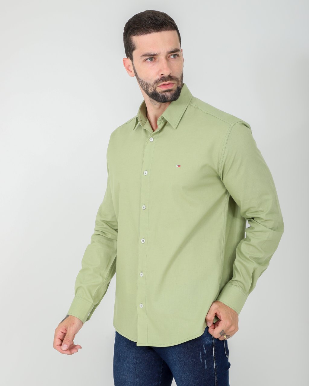 CAMISA LINHO DELUXE MANGA LONGA VERDE CLARO 