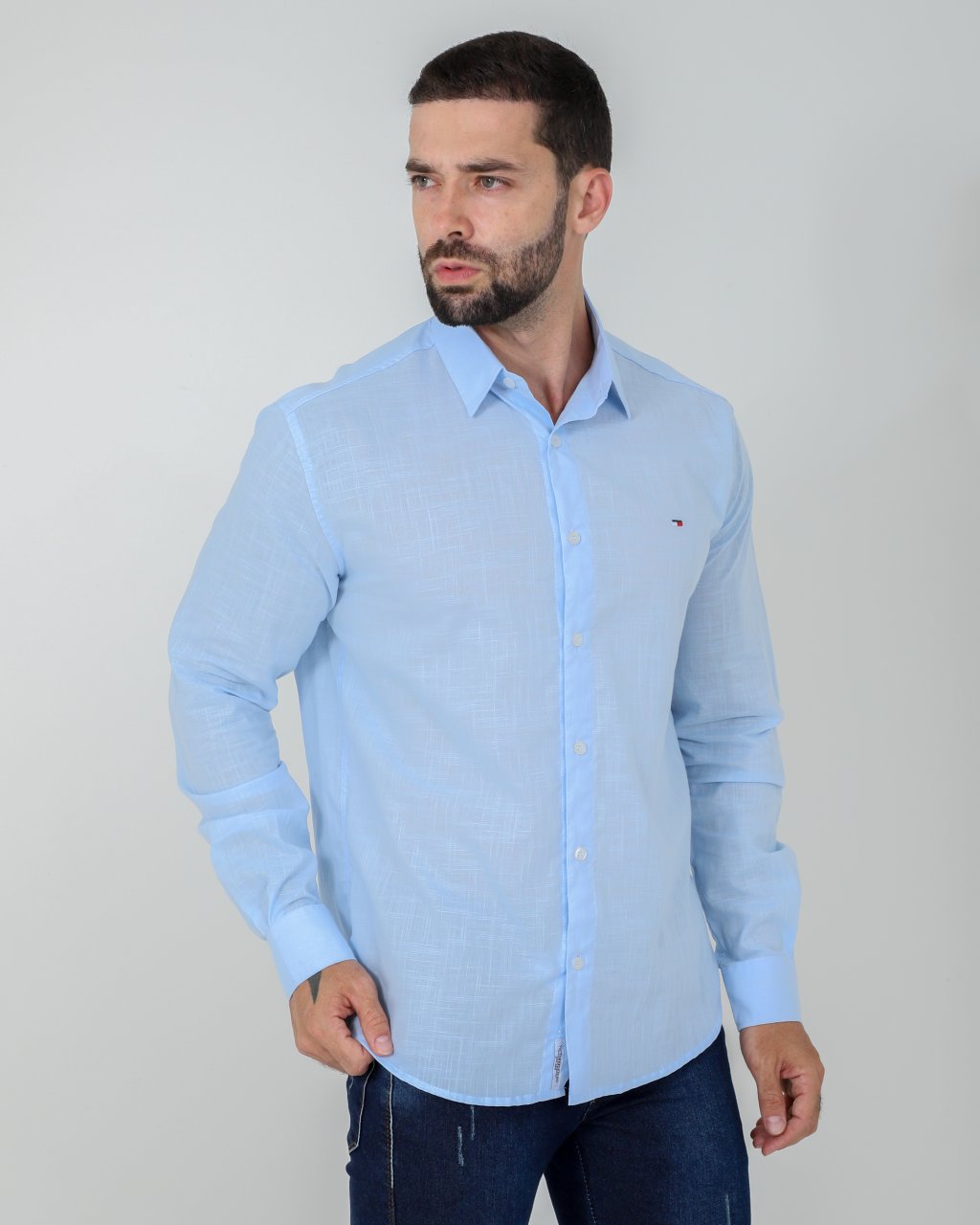 CAMISA RUSTIC FLAMÊ MANGA LONGA AZUL CLARO