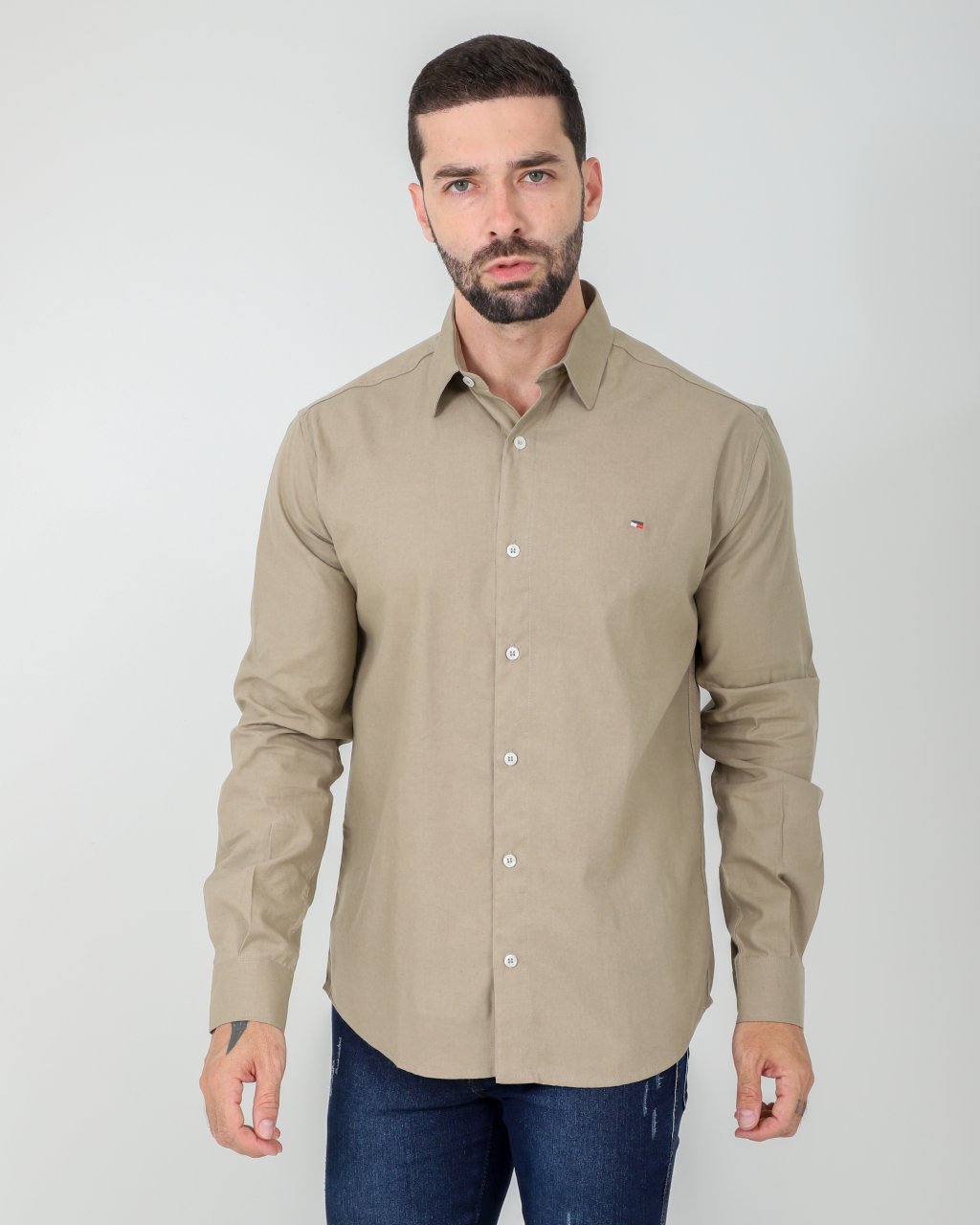 CAMISA LINHO DELUXE MANGA LONGA CAQUI 