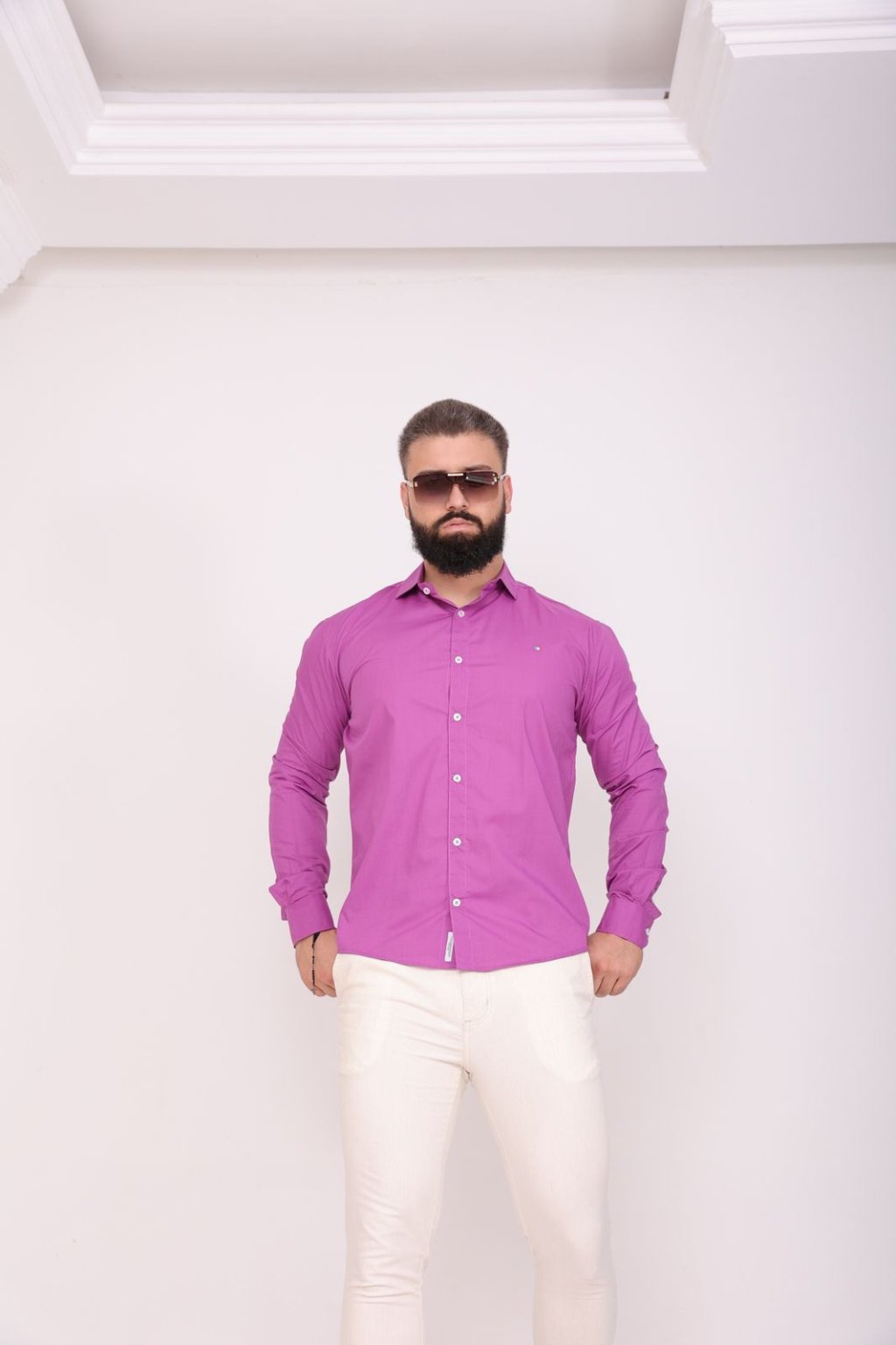 CAMISA CONFORT LINE MANGA LONGA LILÁS 