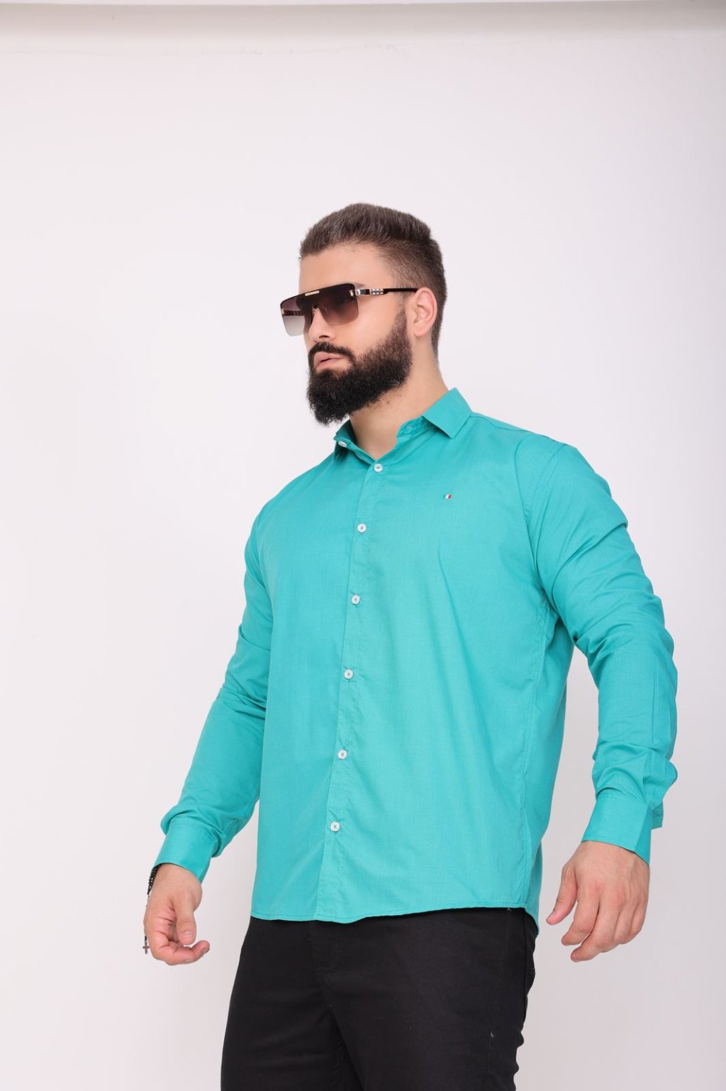 CAMISA CONFORT LINE MANGA LONGA VERDE MAR