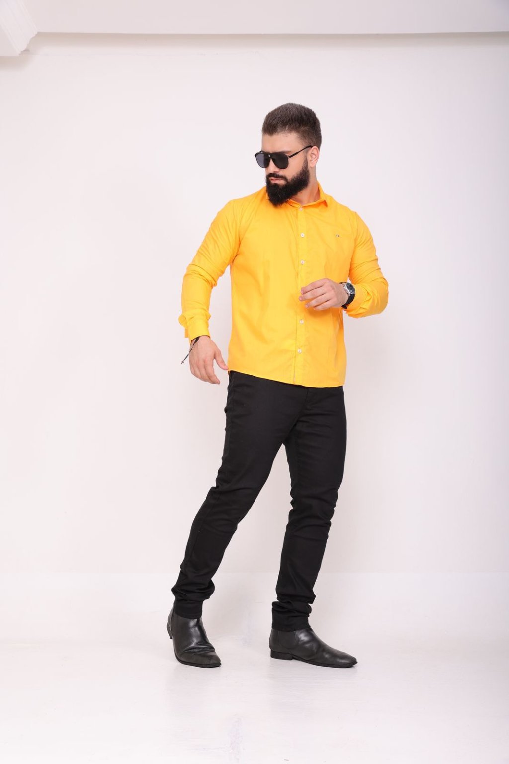 CAMISA CONFORT LINE MANGA LONGA AMARELO OURO