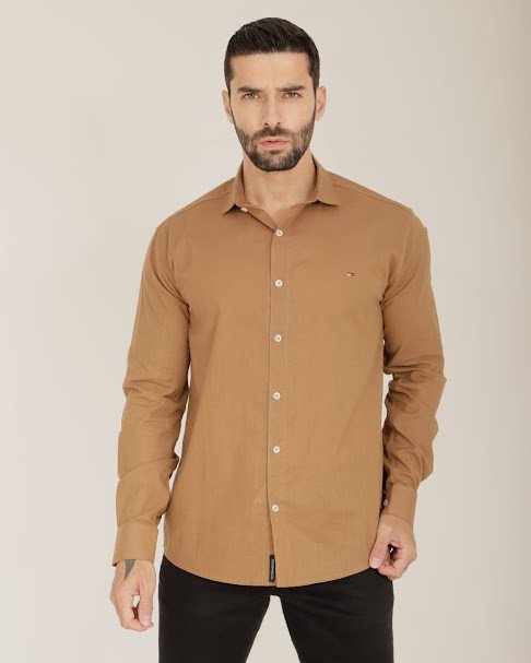 CAMISA LINHO DELUXE MANGA LONGA MARROM