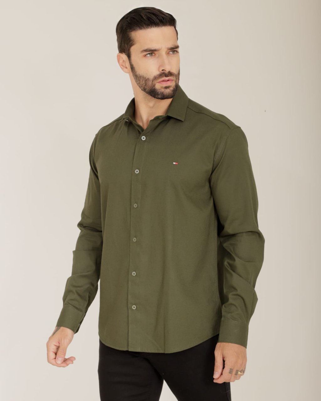 CAMISA LINHO DELUXE MANGA LONGA VERDE OLIVA