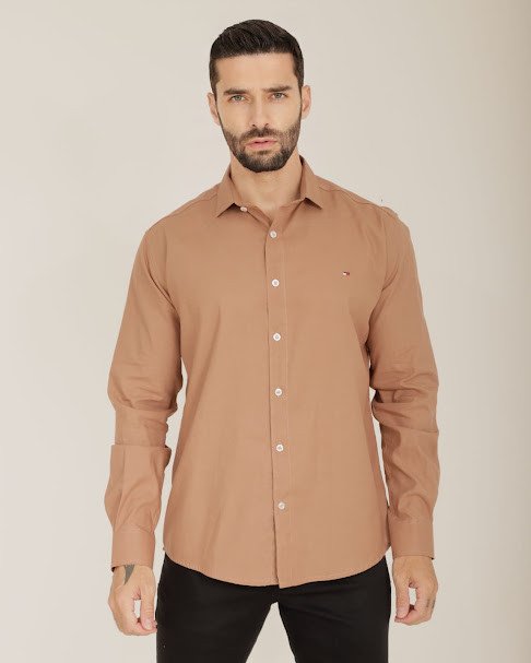 CAMISA RUSTIC FLAMÊ MANGA LONGA MARROM COURO