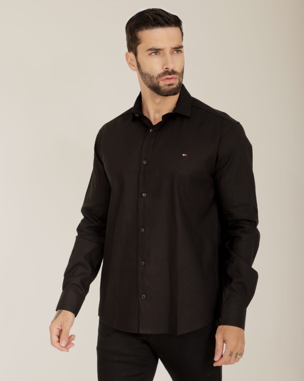 Camisa manga longa linho trabalhado black 