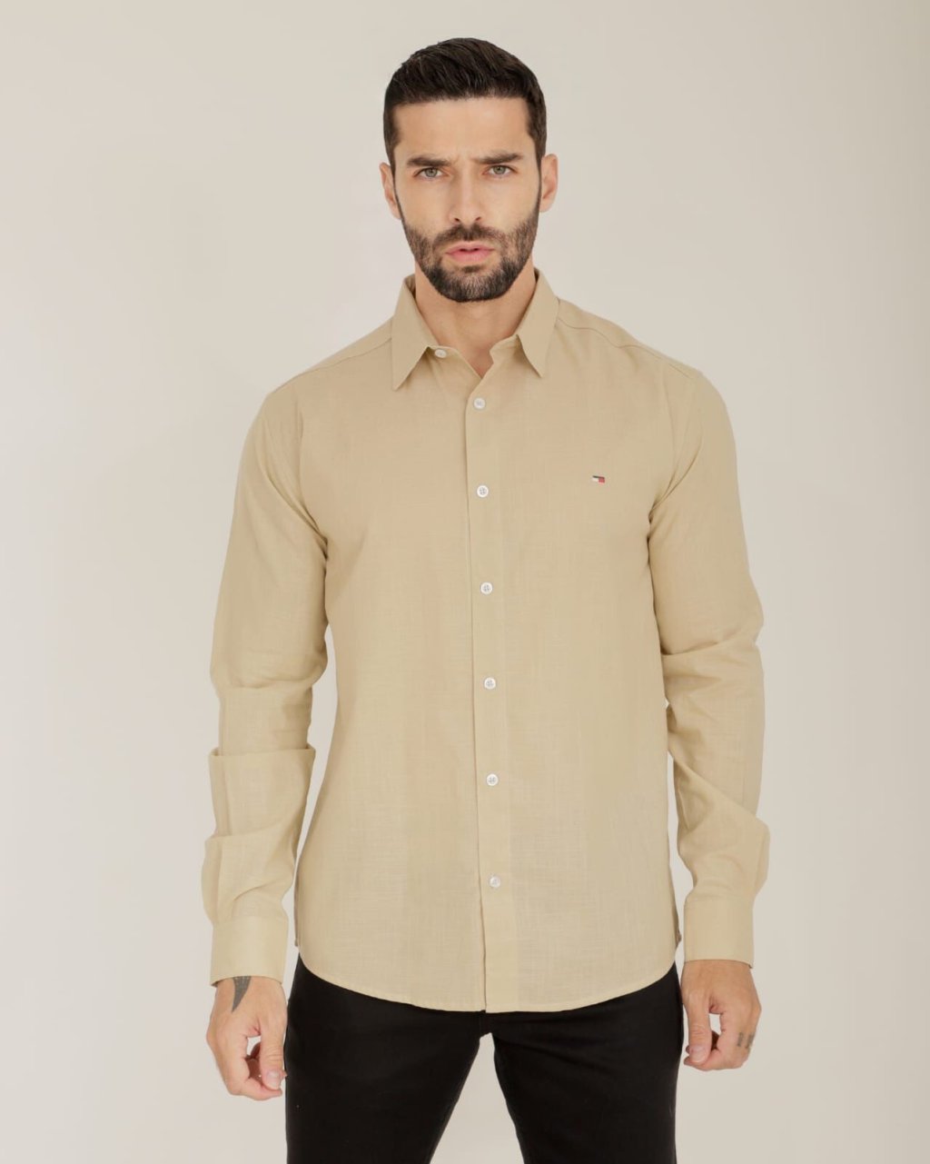 Camisa manga longa algodão flamê bege área 